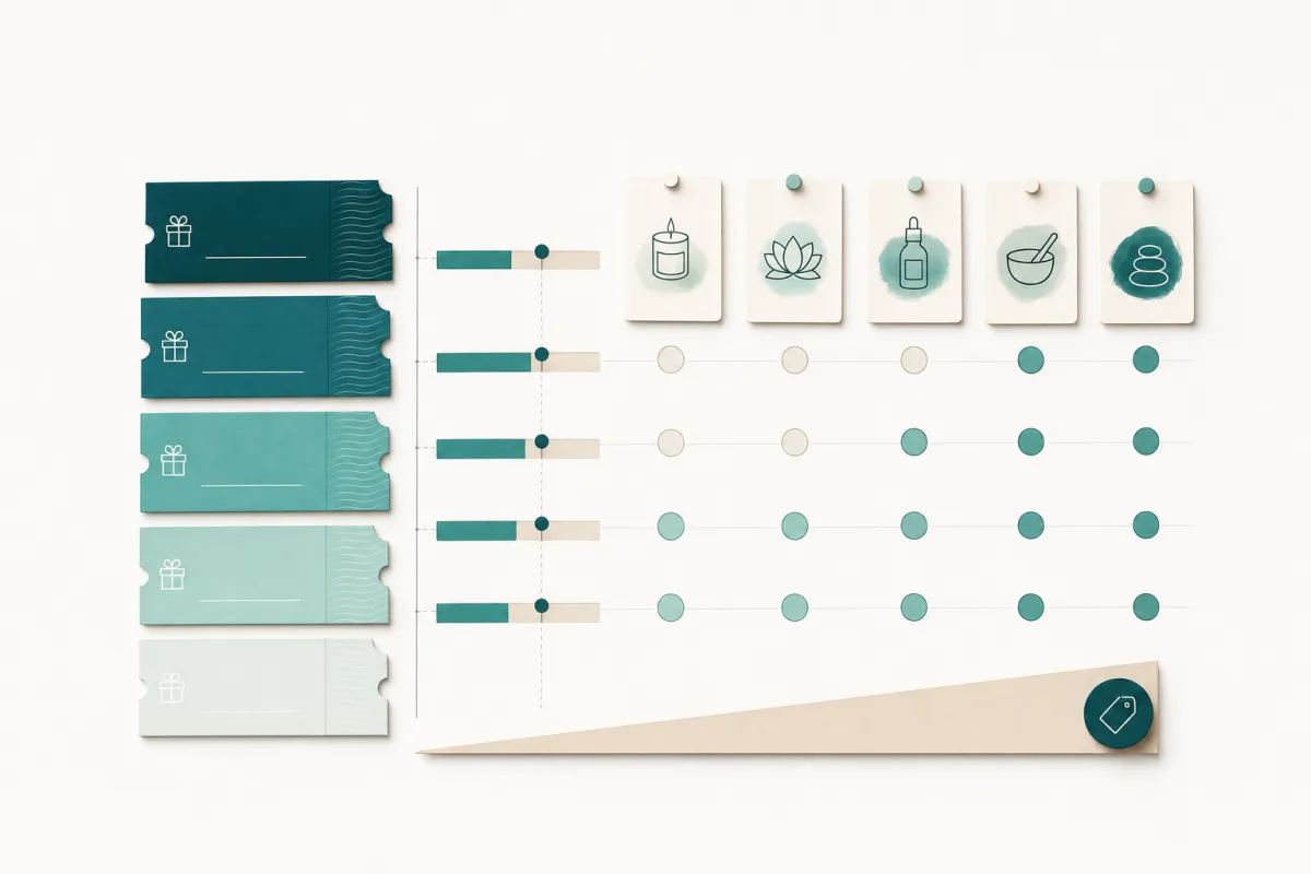 A pricing ladder diagram with voucher denominations and margin bars.