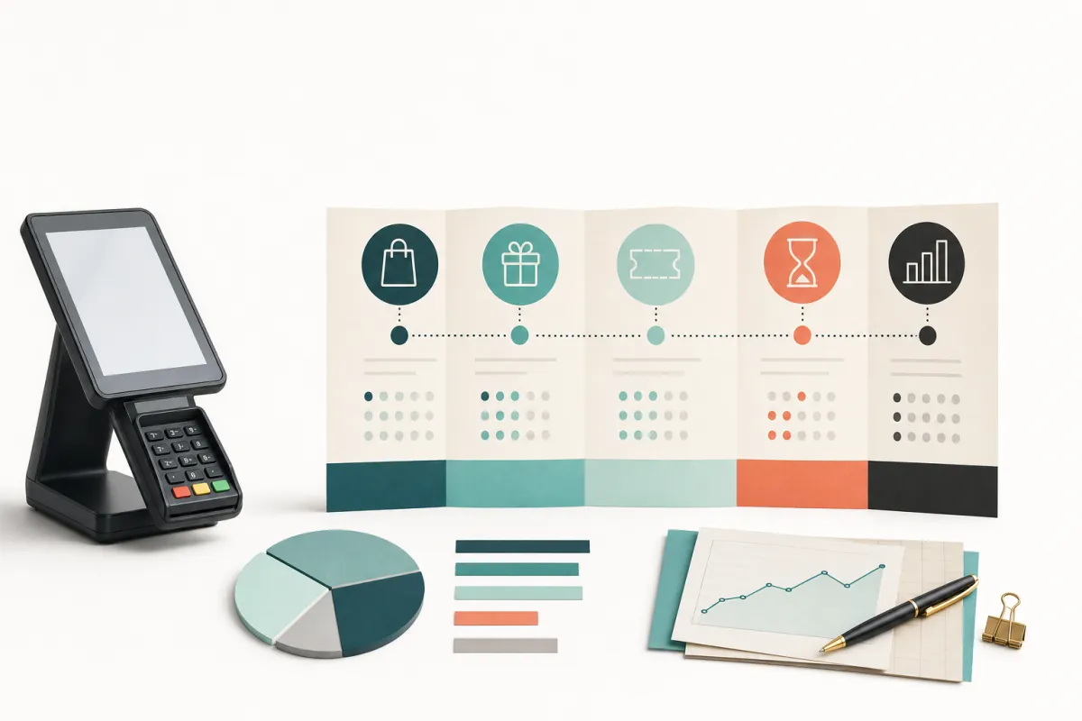 A POS terminal beside a voucher lifecycle ledger showing missing reporting steps.
