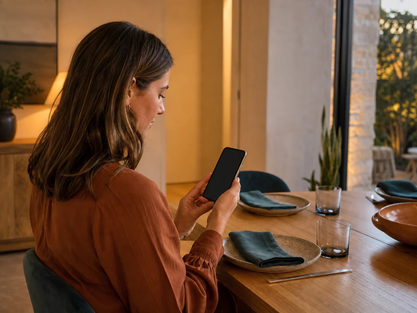 Buyer browsing a restaurant gift experience on a phone with a blank screen.